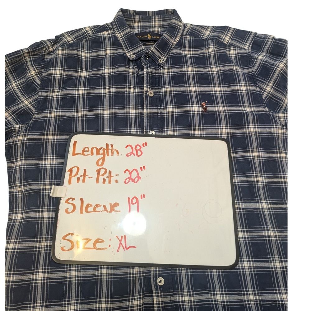 Ralph Lauren Men's XL Custom Fit Plaid‎ Button Down Shirt  Blue White